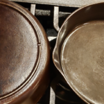 cast iron pans on stove