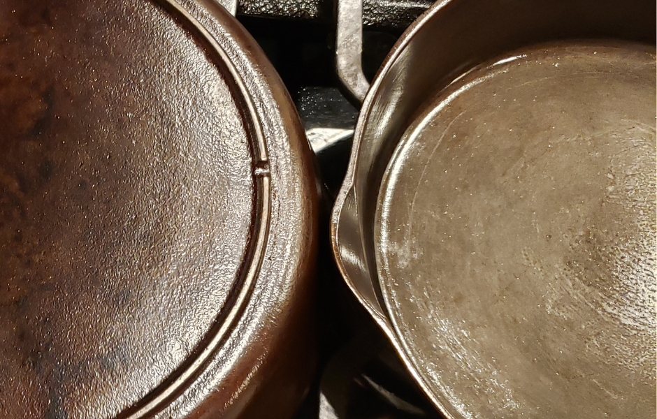 cast iron pans on stove