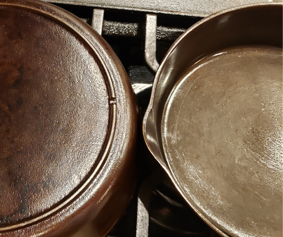 cast iron pans on stove