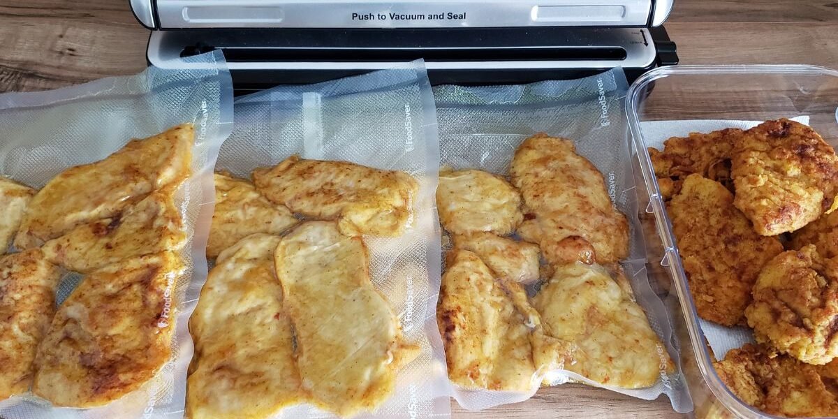 batch fried chicken cutlets vacuum sealed