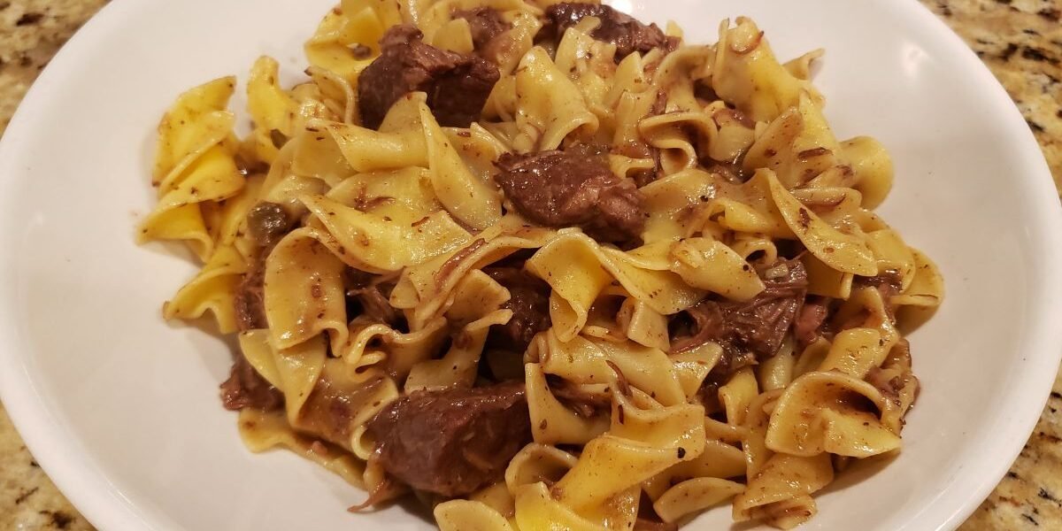 beef tips and egg noodles with gravy