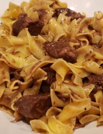 beef tips and egg noodles with gravy