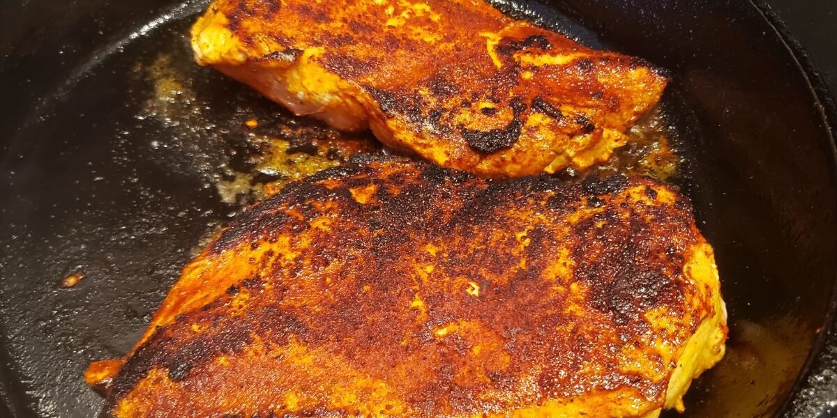 blackened chicken breast in cast iron skillet