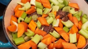 celery and carrots on beef