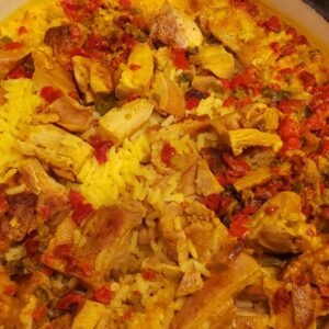 rotisserie chicken and saffron rice