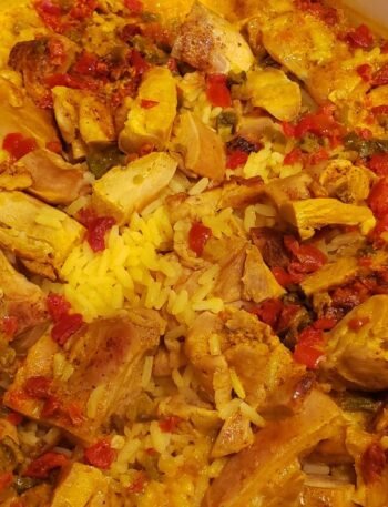 rotisserie chicken and saffron rice