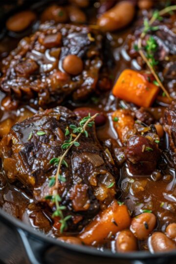 Hearty Jamaican oxtail stew with carrots, and herbs in a rich sauce.